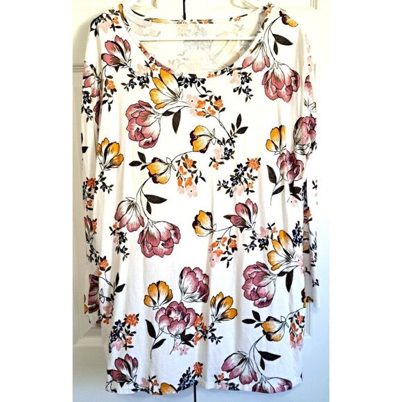 Terra & Sky Women's 14W Long Sleeve Scoop Neck Multicolor Floral Print Top - Picture 1 of 5